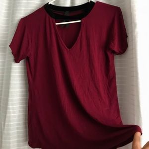 Maroon v-neck cut out shirt